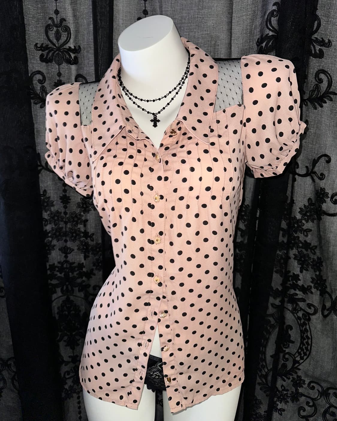 sorridere dot pink lace blouse 상품이미지2