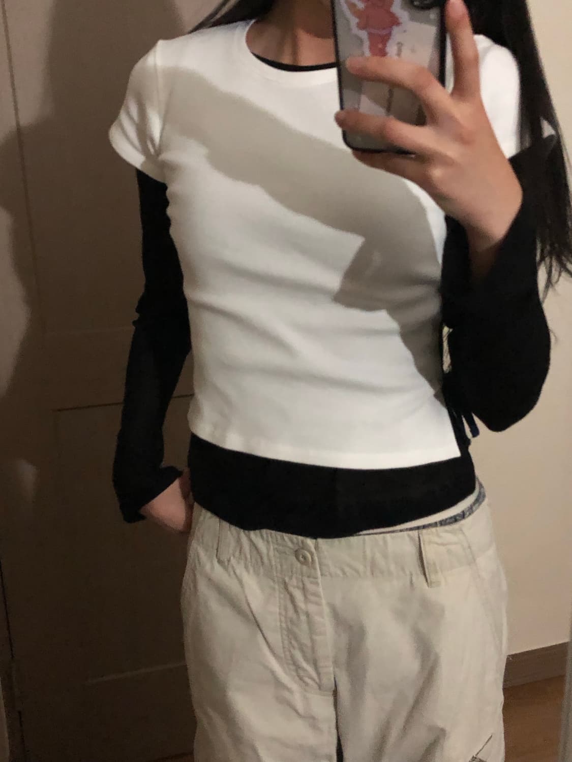 자라 사이드 리본 반팔티 화이트(네이비) 상품이미지4