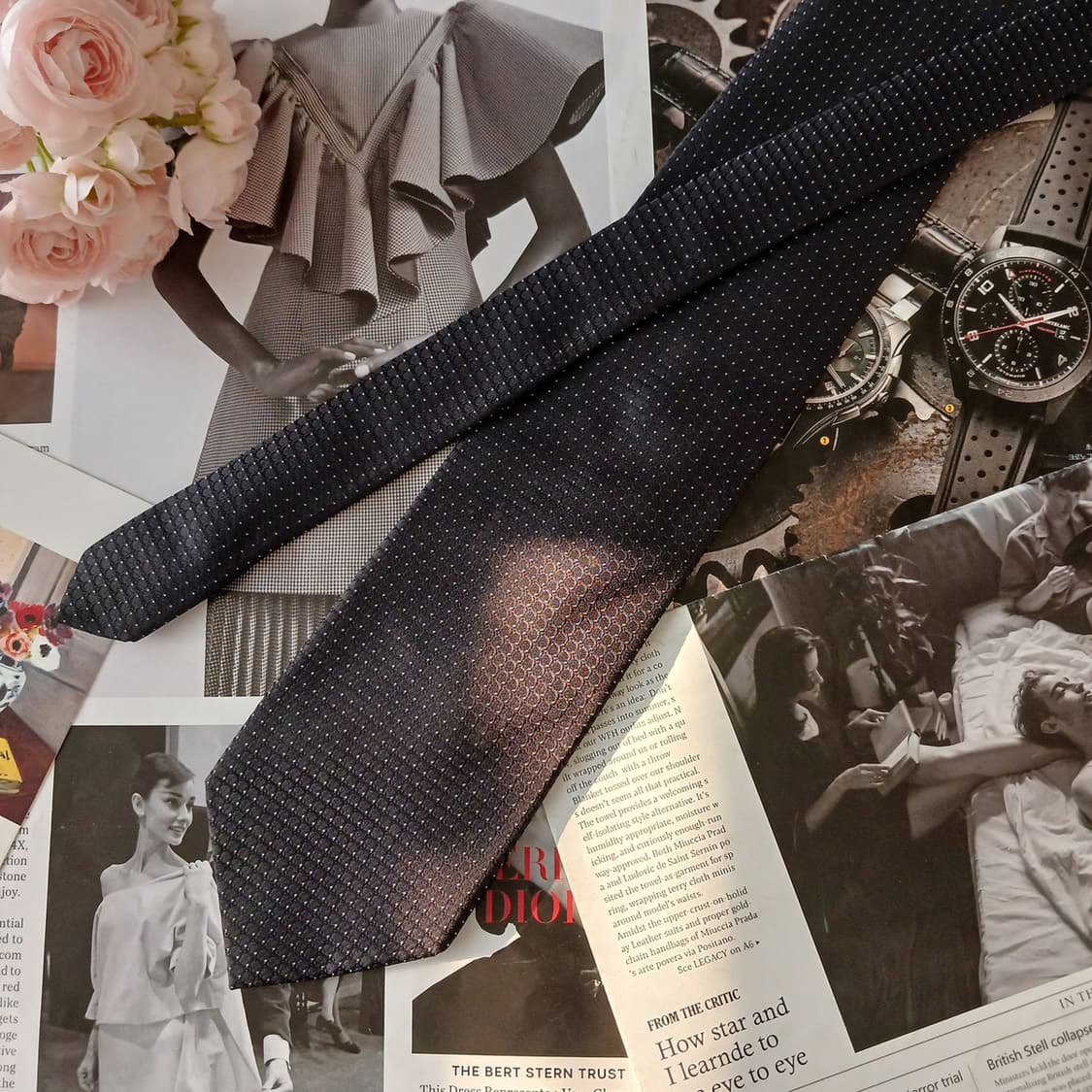 소니아리키엘 실크 블랙 미세 패턴 넥타이 9.5cm A+등급 A19144 상품이미지3