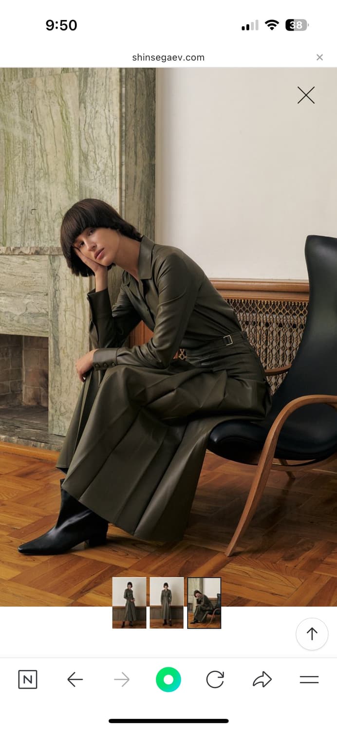 KUME_FAUX LEATHER BLOUSE, KHAKI 상품이미지1