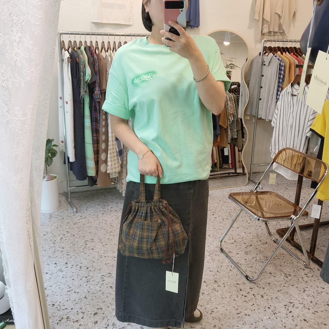 체크 코튼 복조리 핸드백 상품이미지8