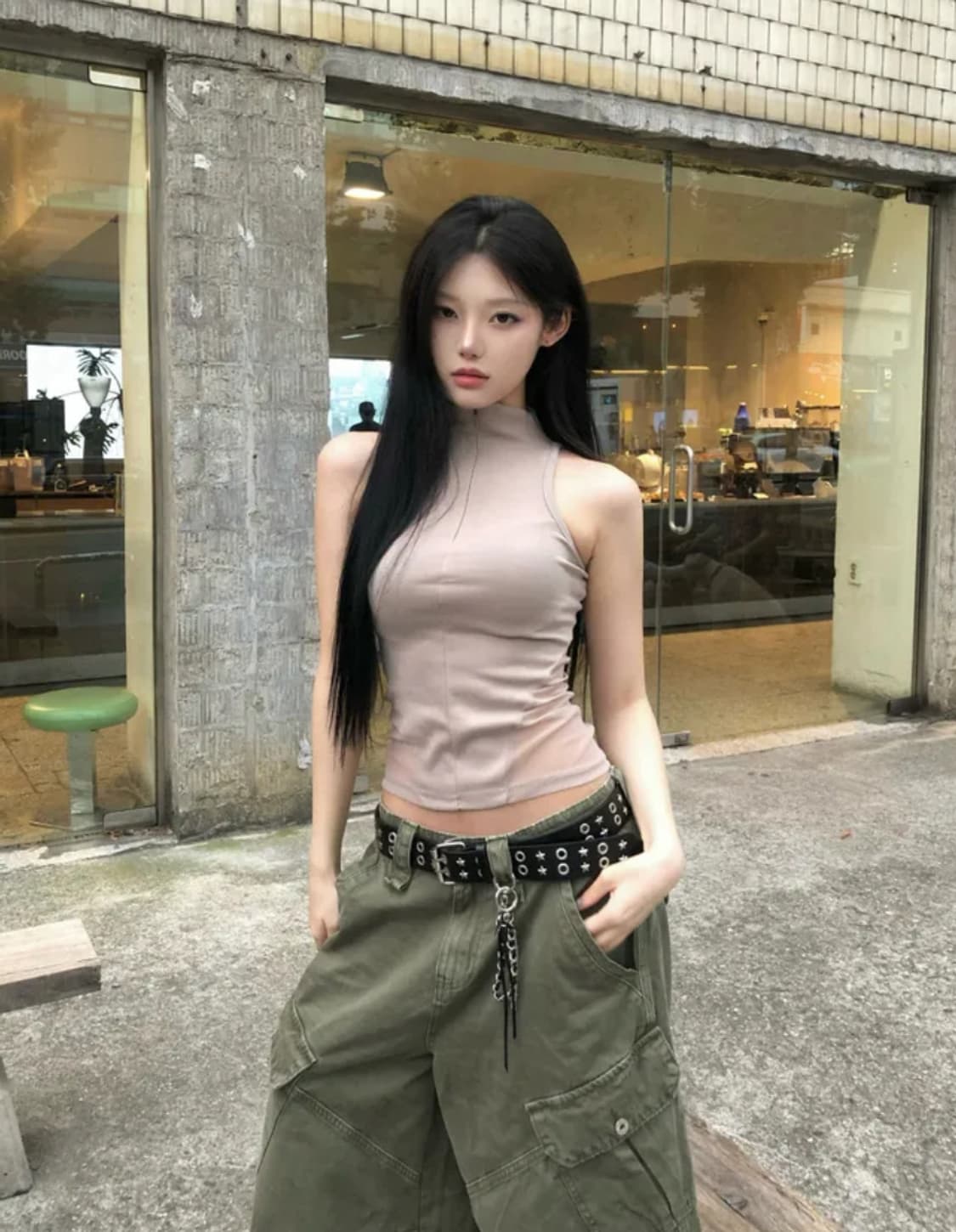 하프넥 집업 나시 베이지 상품이미지5