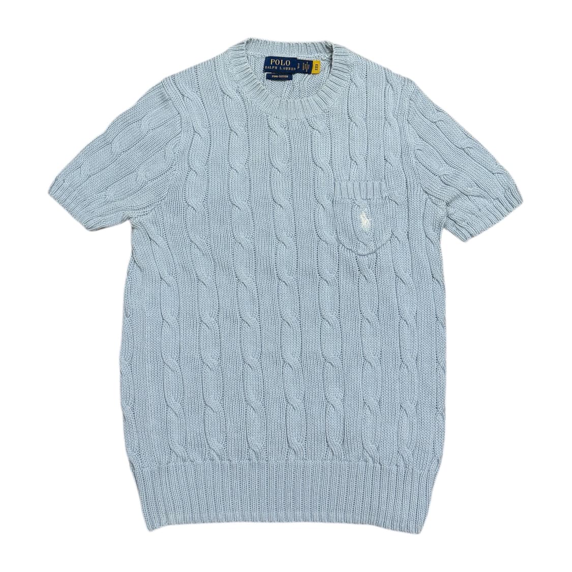 폴로 랄프로렌 꽈배기 케이블 니트 반팔 소라 블루 S 상품이미지1