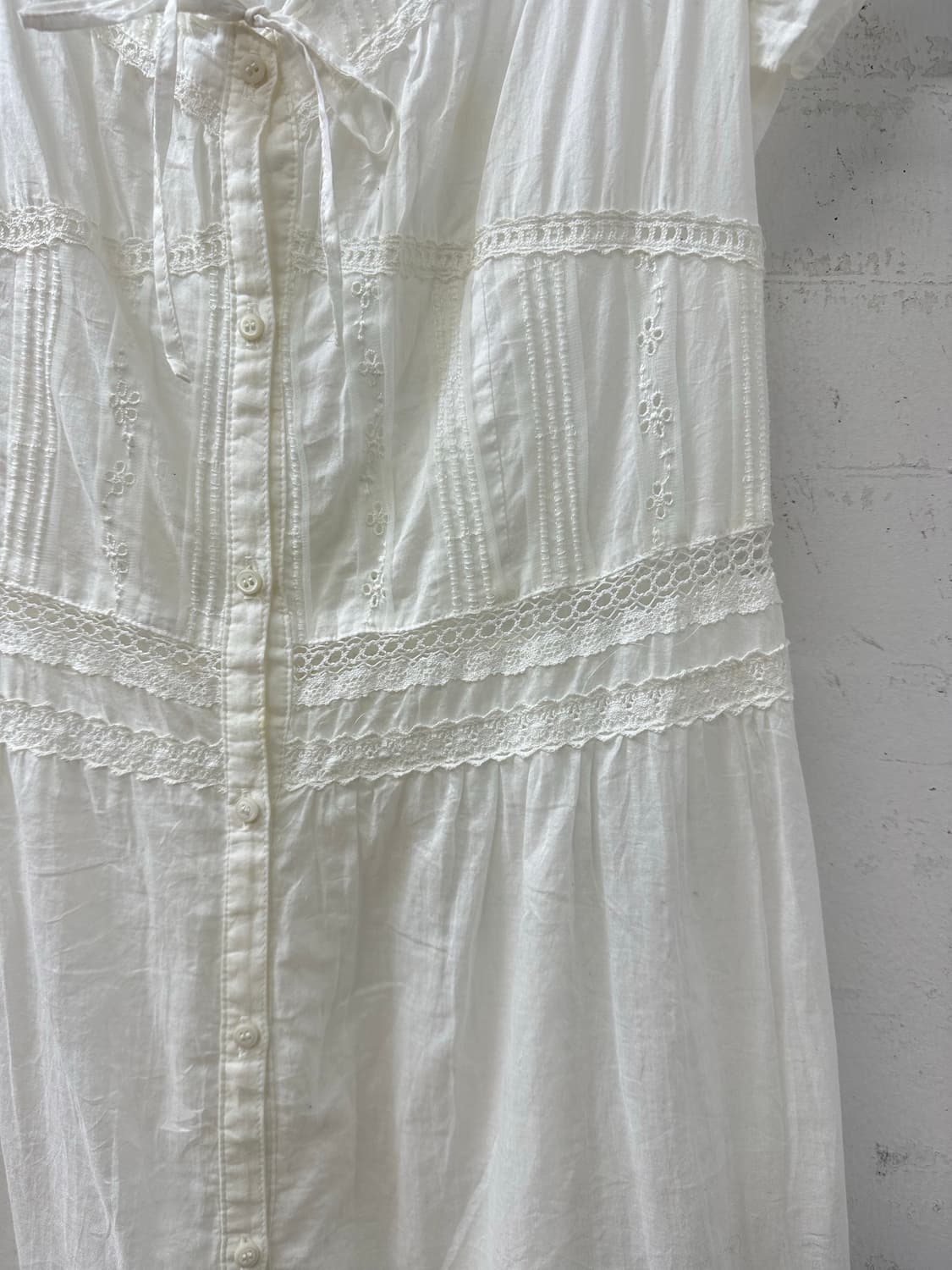 일본빈티지 화이트 레이스 디테일 코튼 100% 블라우스 원피스 상품이미지3