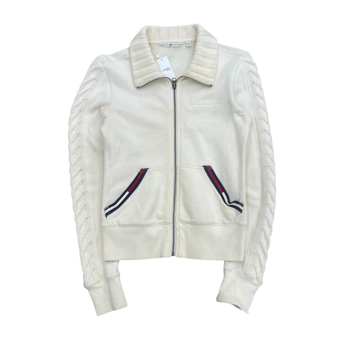 타미힐피거 아이보리 꽈배기 니트 집업 상품이미지1