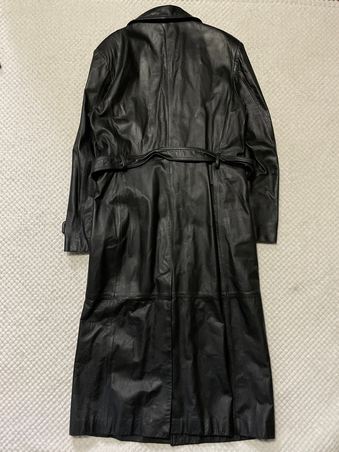 광희시장 웨스턴 무드 카우하이드 소가죽 3버튼 라펠 롱 레더 카 코트 상품이미지3