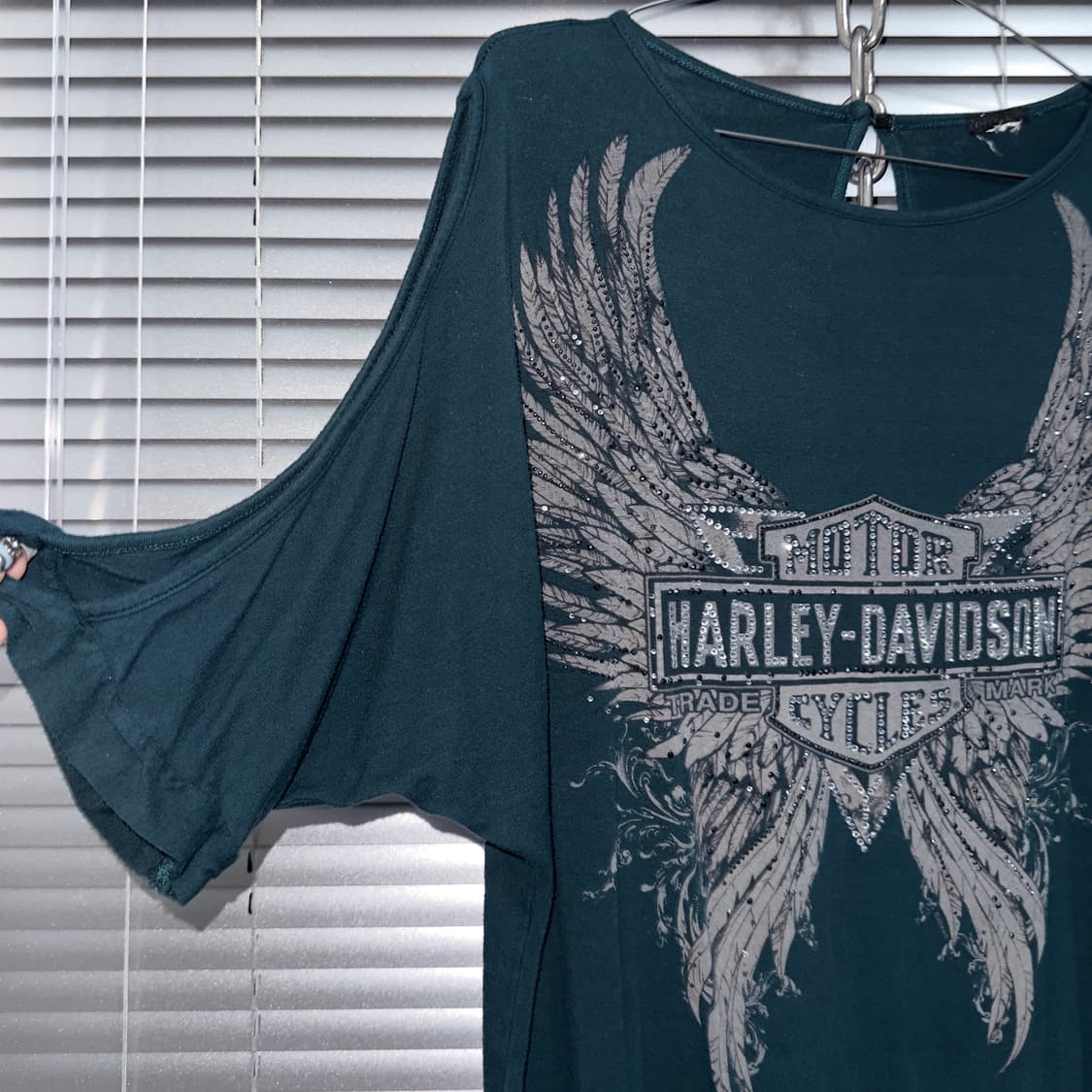 2000s 할리데이비슨 엔젤 윙 블링 반소매 탑 상품이미지3