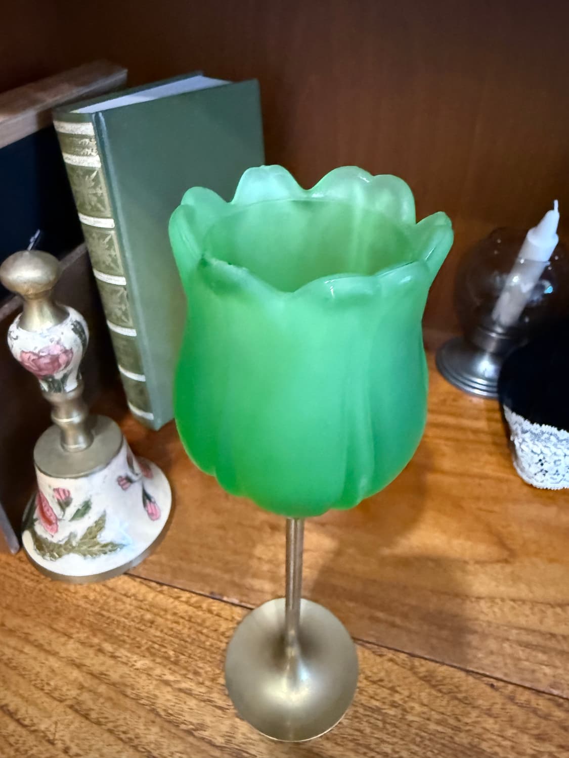 빈티지 인도 브라스 촛대 & 그린 튤립 보티브 상품이미지2