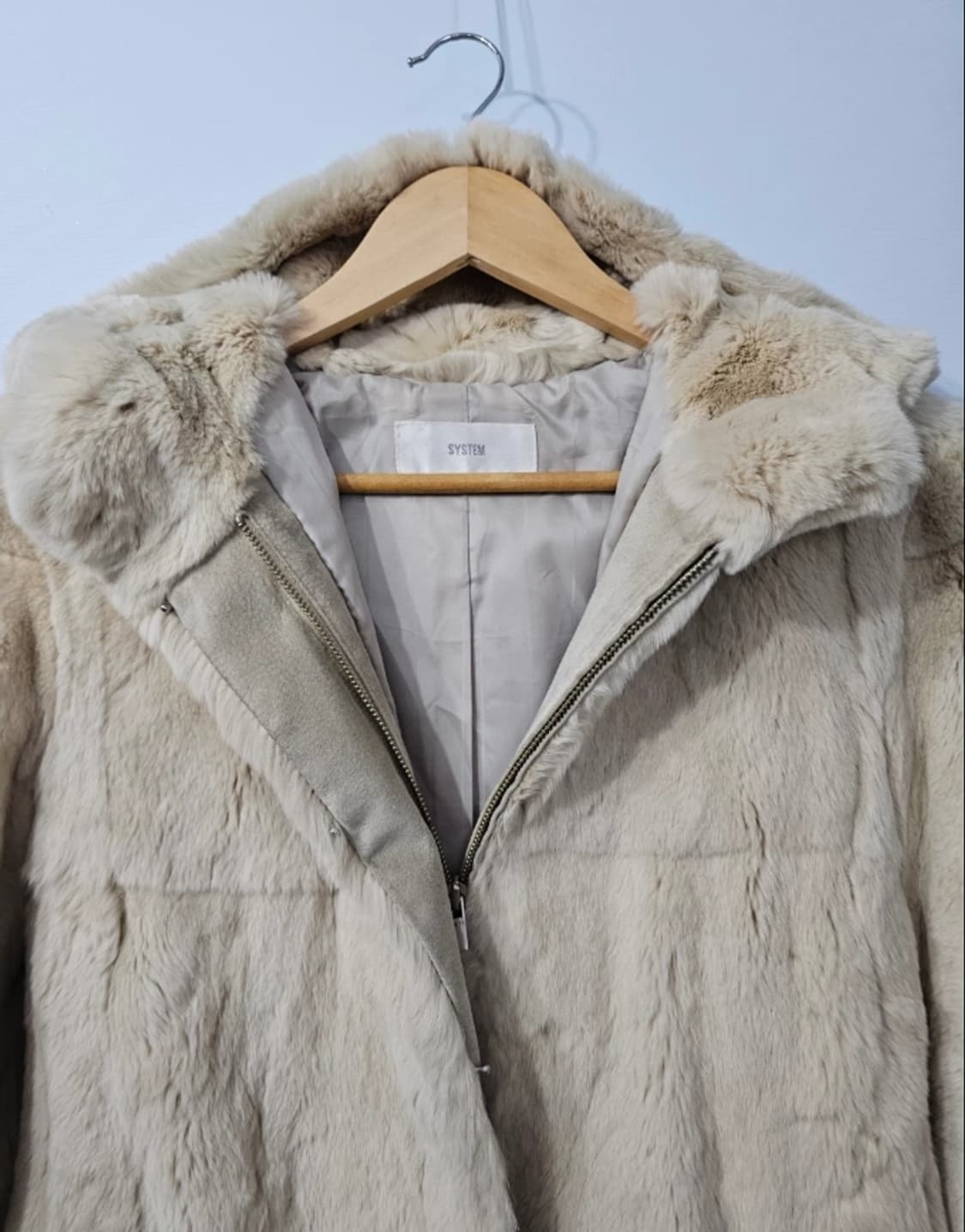 한섬 시스템 SYSTEM 렉스 래빗 후드 퍼 자켓 아이보리 상품이미지4