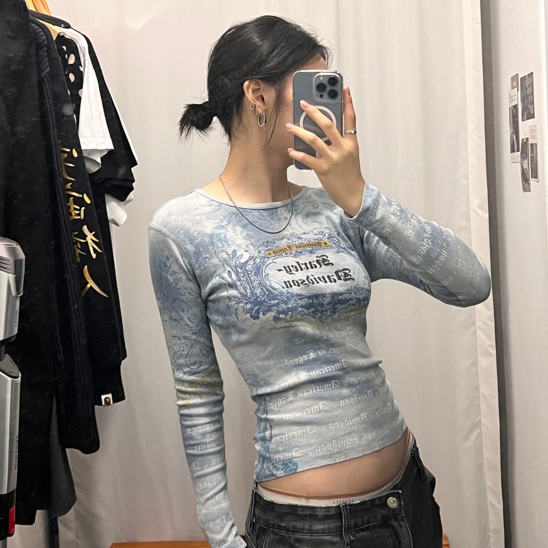 할리데이비슨 00‘s 딱붙 블루디테일 롱슬리브 상품이미지1