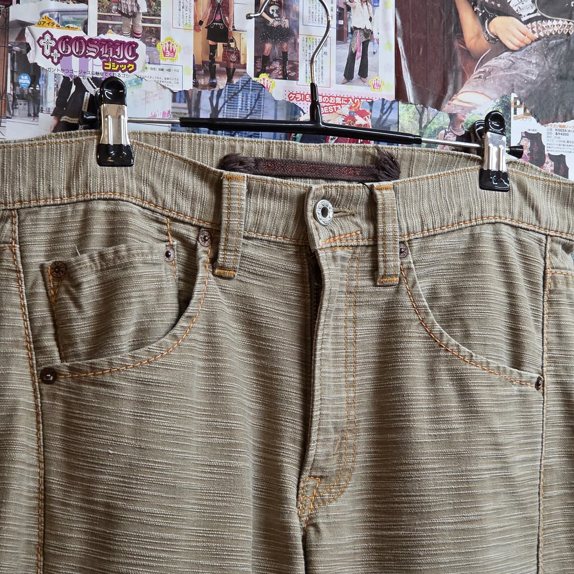 빈티지 잔줄 베이지 코튼 팬츠 상품이미지4