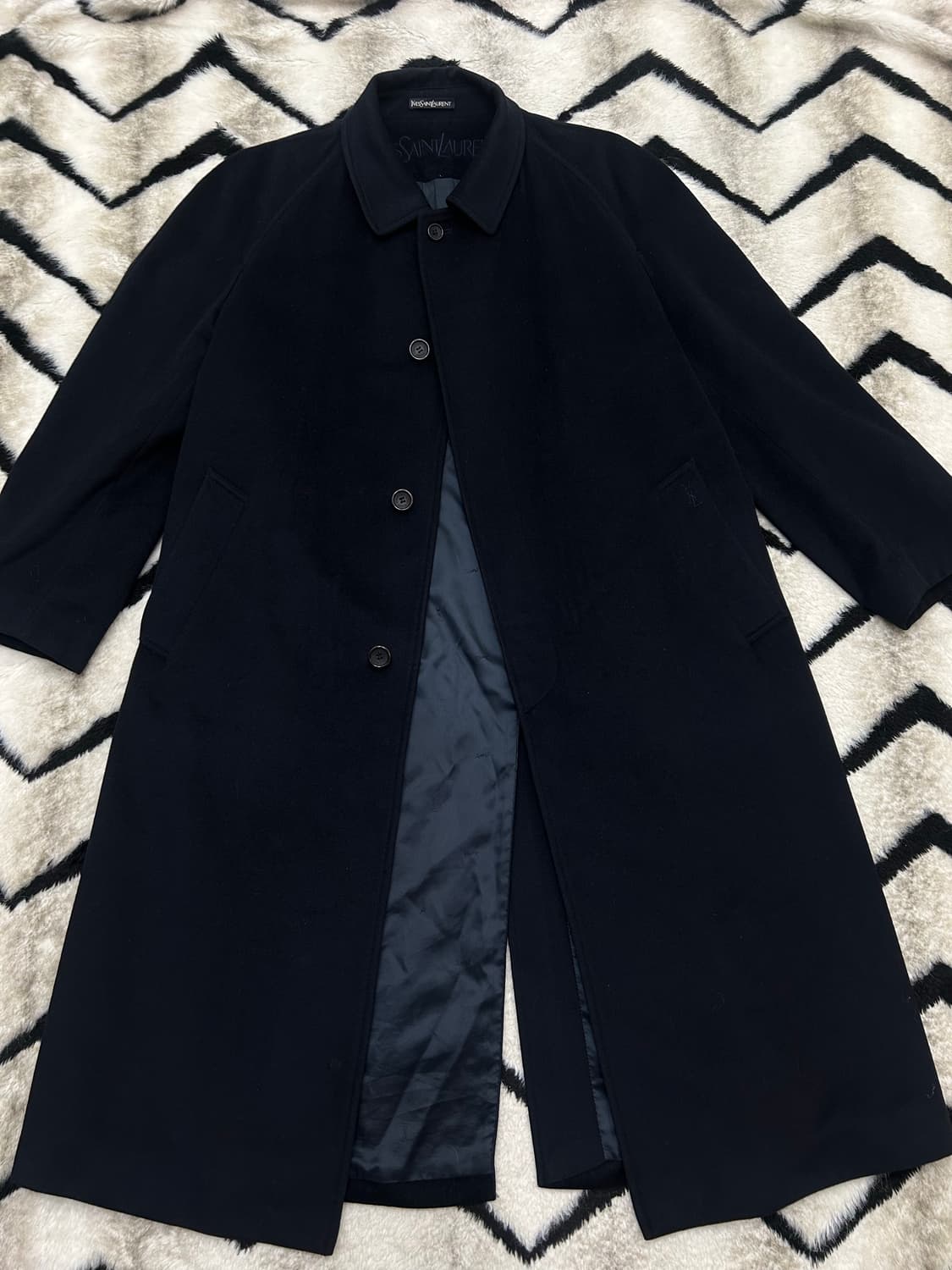 [실측XL]YSL 캐시미어 혼방 나그랑 롱코트/짙은네이비 상품이미지2