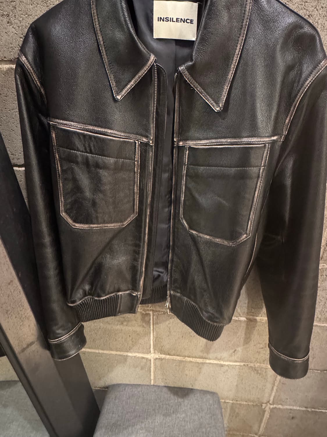 인사일런스 디스트레스드 레더 자켓 블랙 M 상품이미지3