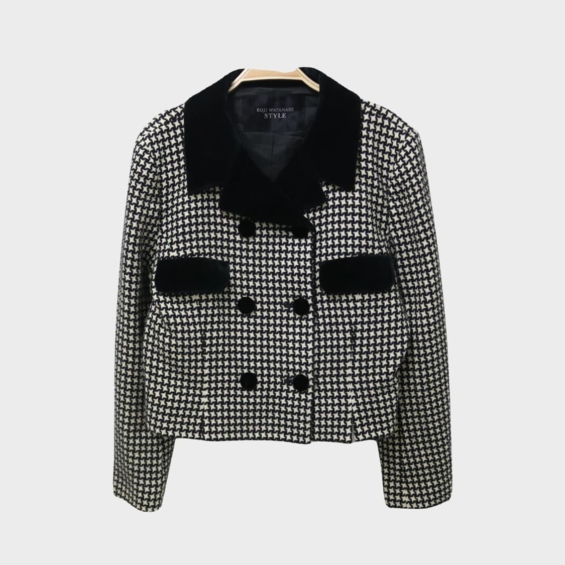 코지 와타나베  벨벳 카라 울 체크 숏 더블코트 61500 상품이미지1