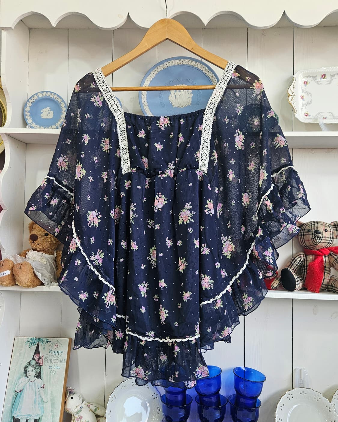 플라워 쉬폰 케이프형 블라우스 상품이미지6