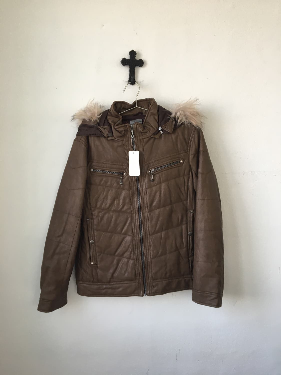 Fake fur hood high neck jacket 상품이미지2