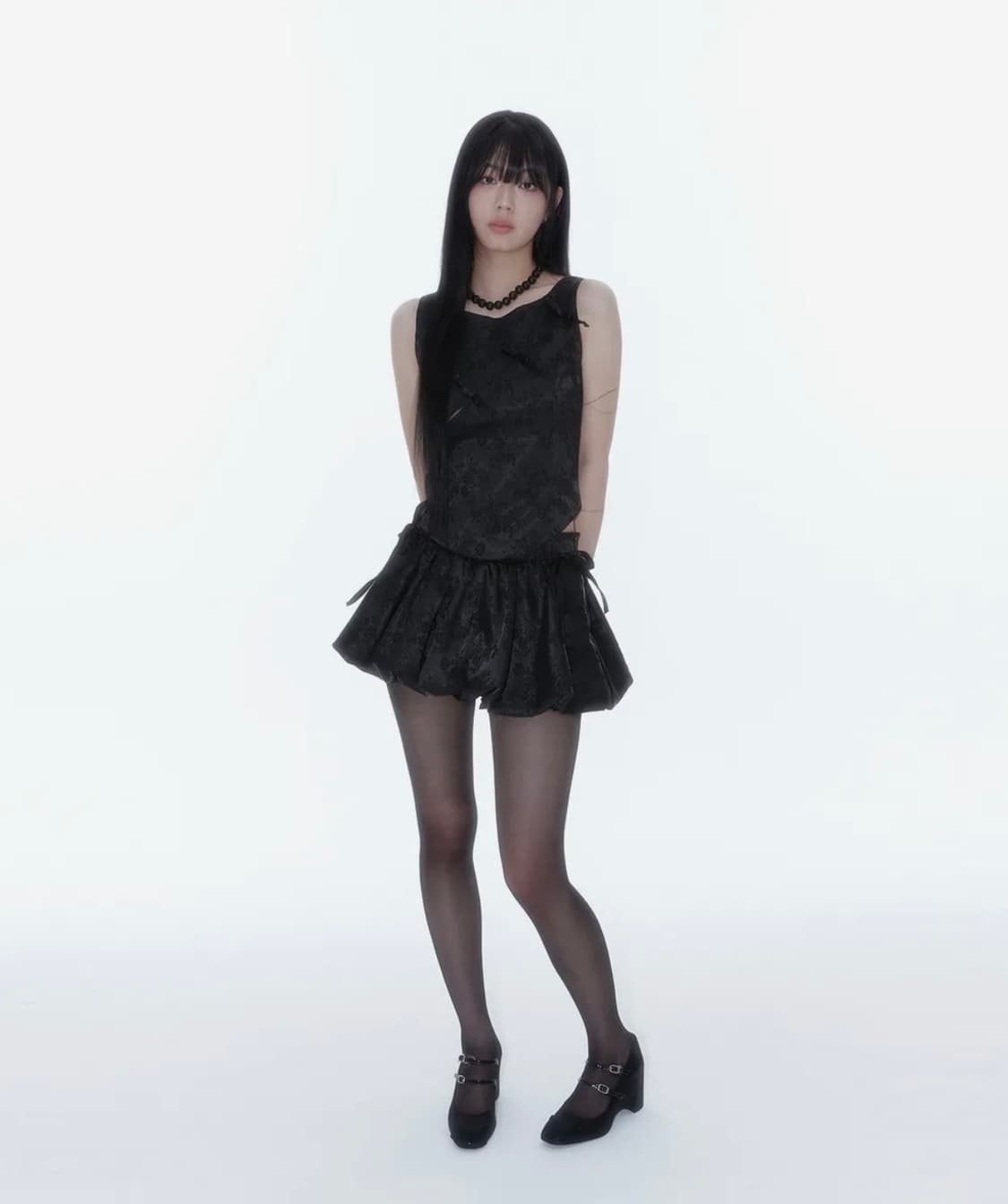 카시코 Ribbon Paneled Sleeveless Black 셋업 상품이미지1