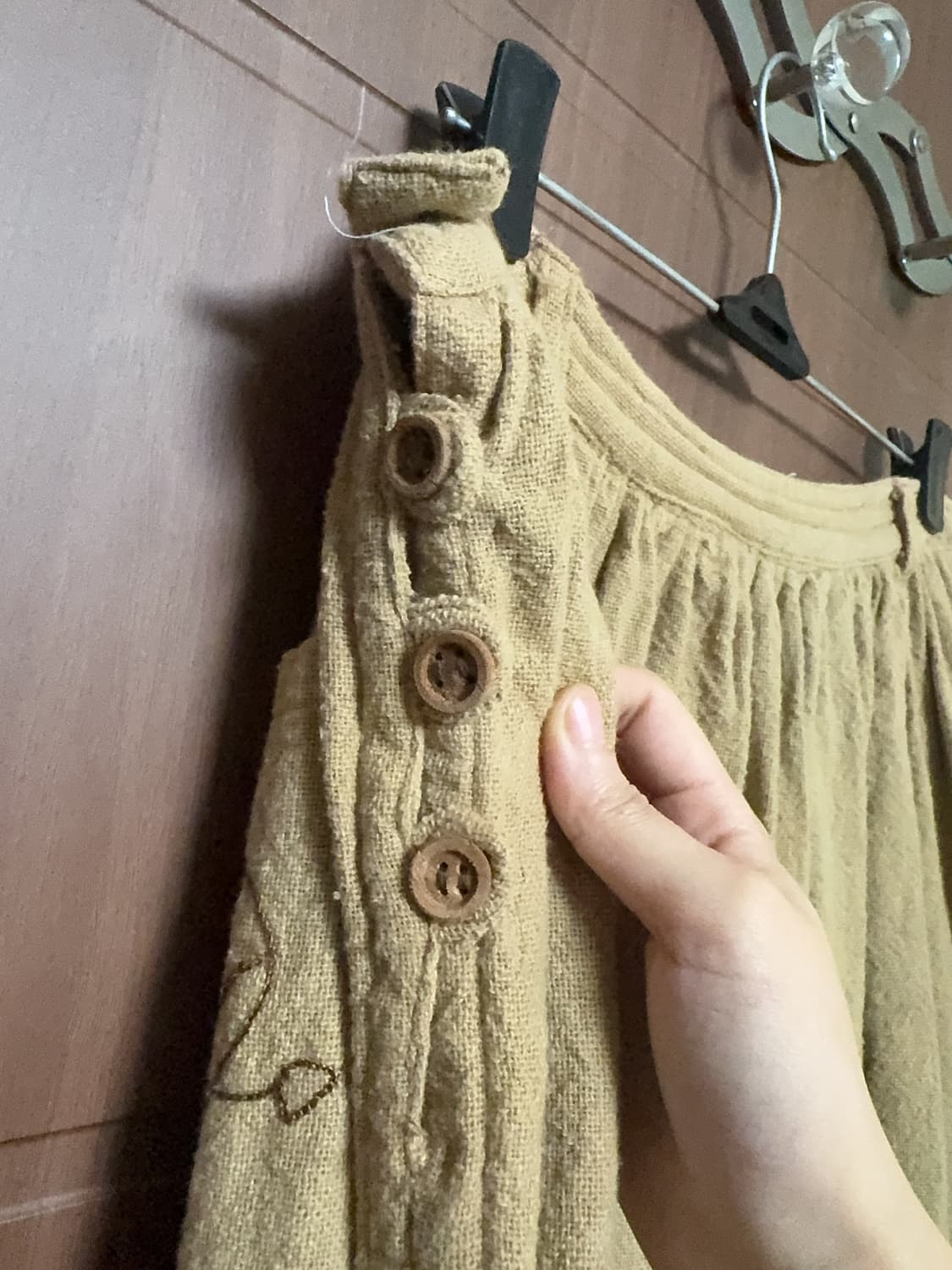 모리걸 하구미 히피 에스닉 일본 빈티지 베이지 브라운 자수 롱 스커트 상품이미지5