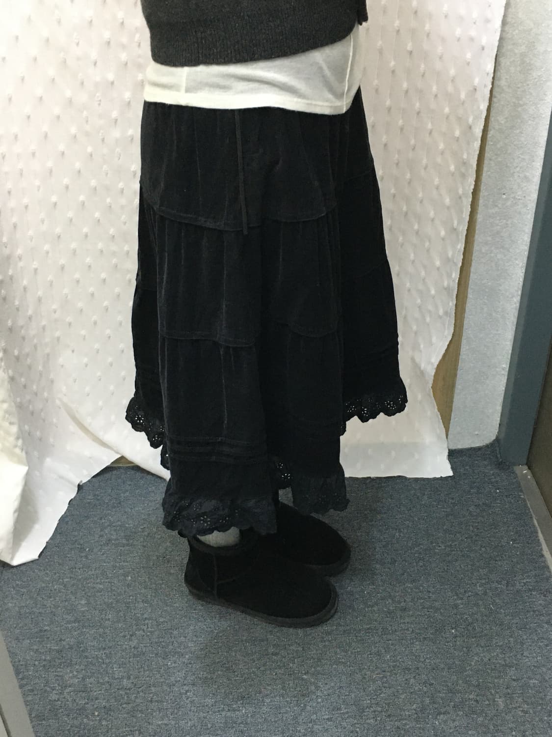 블랙 크로쉐 코듀로이 미디 스커트 상품이미지10