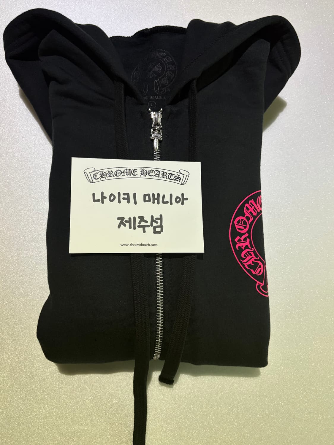 [L] 크롬하츠 홀스슈 플로랄 후드집업 블랙/핑크 상품이미지1