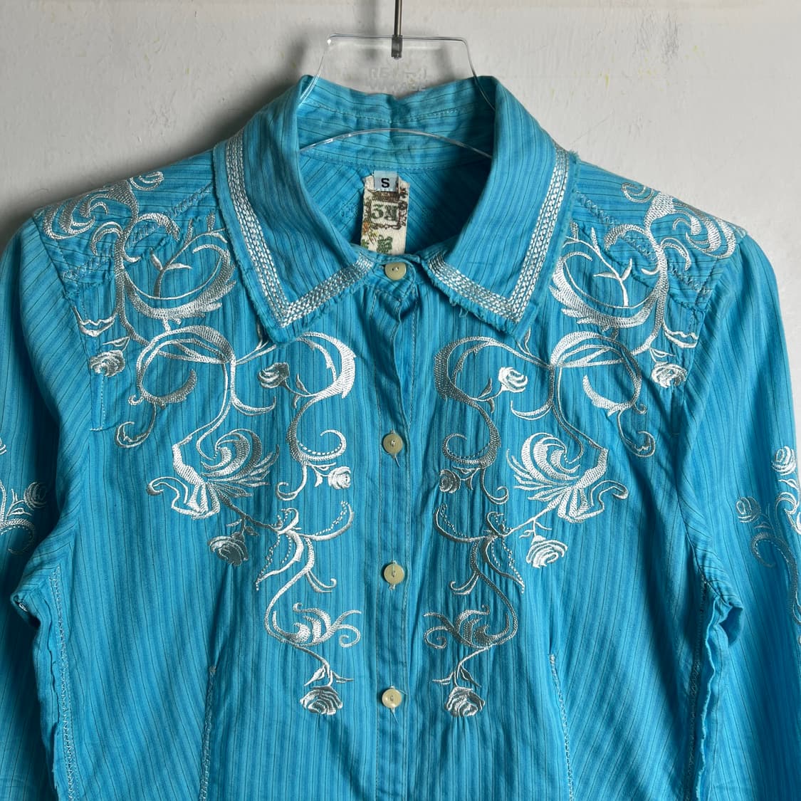 usa vtg 빈티지 자수 블루 웨스턴 셔츠 S 상품이미지5