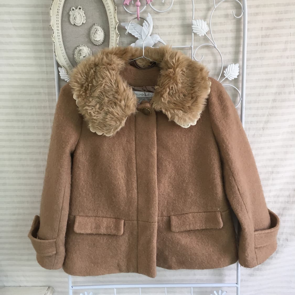 camel deer lace fur-collar wool  jacket 상품이미지6
