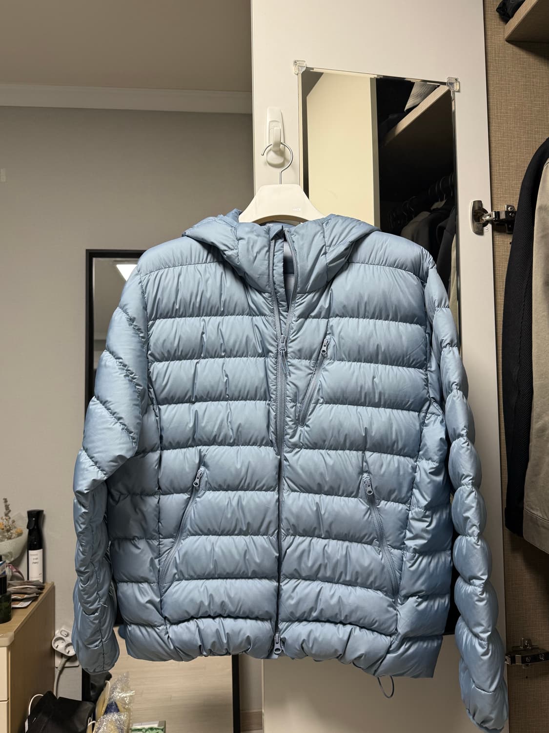 [2XL] 무신사스탠다드 시티 레저 후디드 라이트 패딩 문블루 상품이미지4