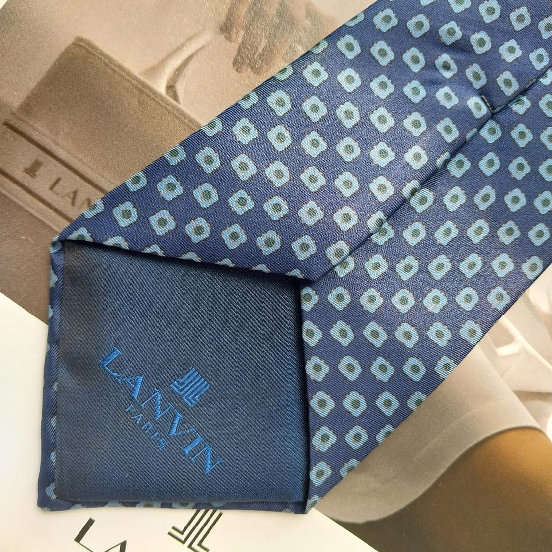 LANVIN 랑방 넥타이 네이비 패턴 A+~A등급 K2424 상품이미지8