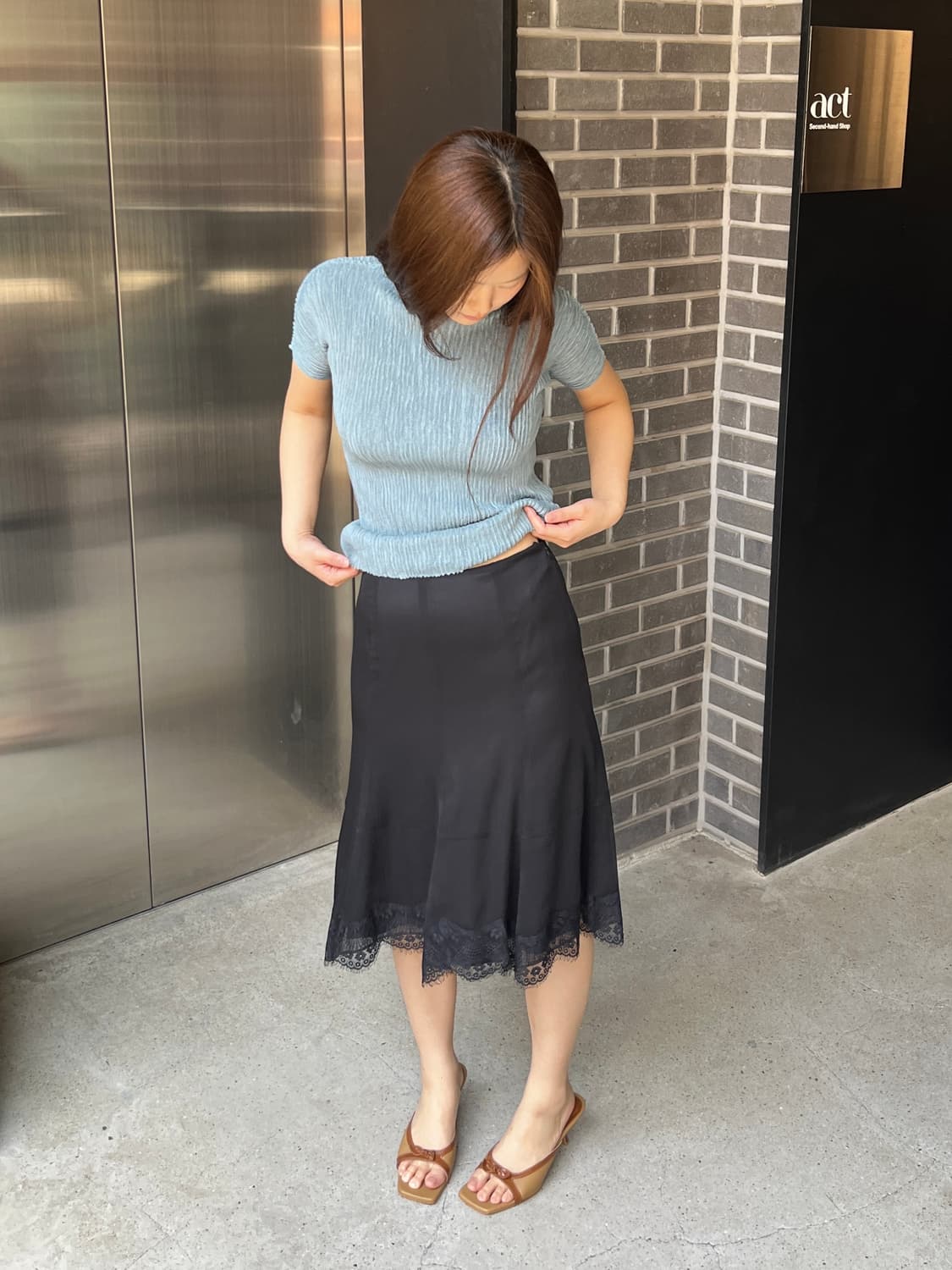 Hiroko bis 히로코비스 플리츠 탑 블루 상품이미지9