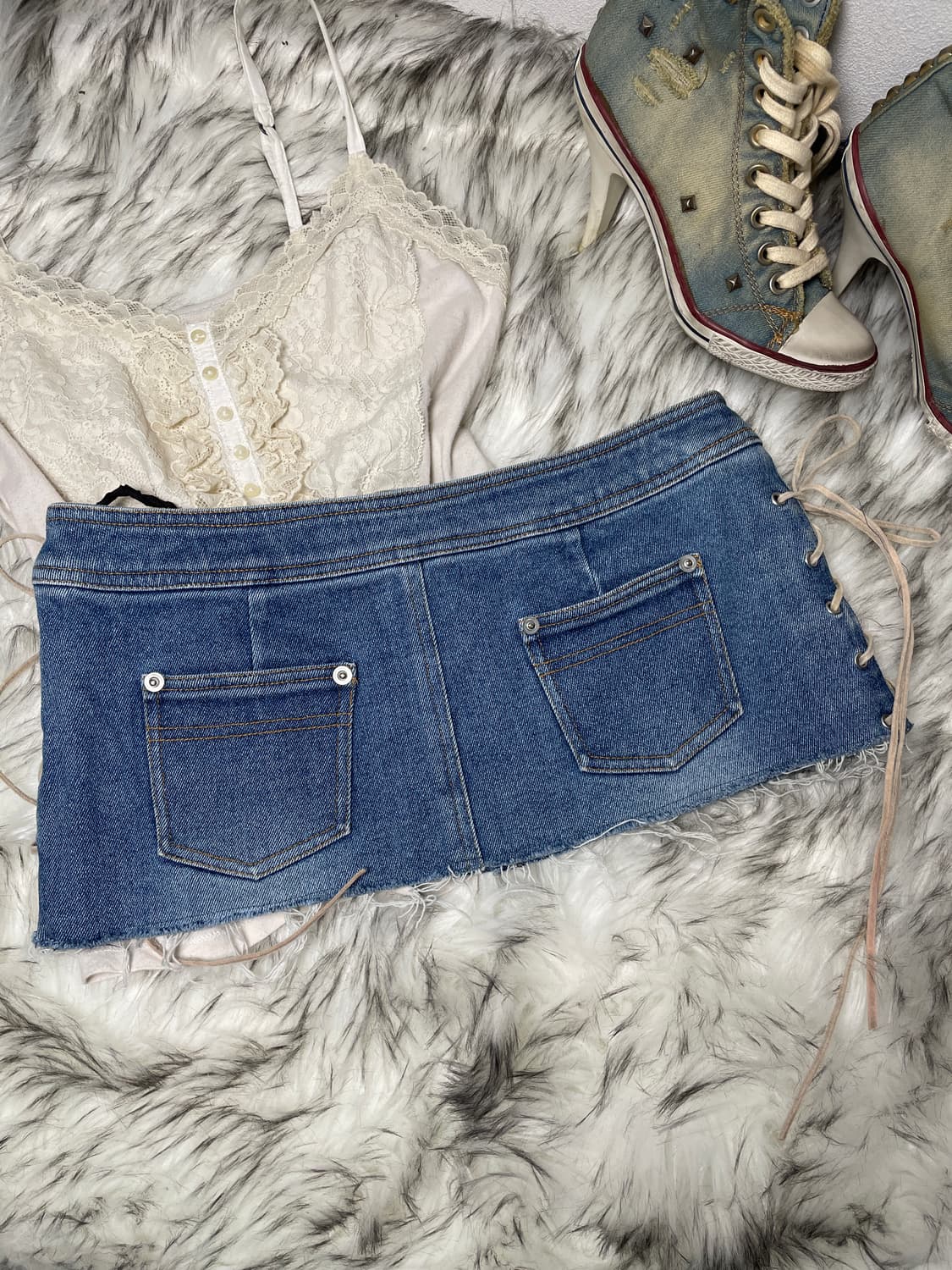 빈티지 로우라이즈 레이스업 데님 스커트 상품이미지2