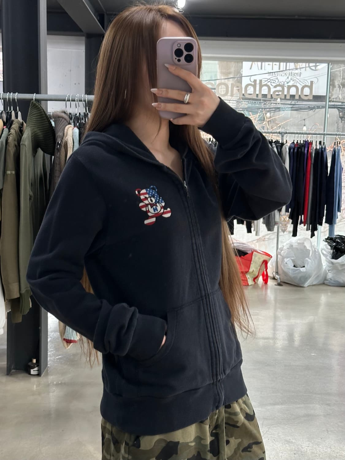 히스테릭글래머 스타성조기 퍽베어 후드집업 상품이미지2