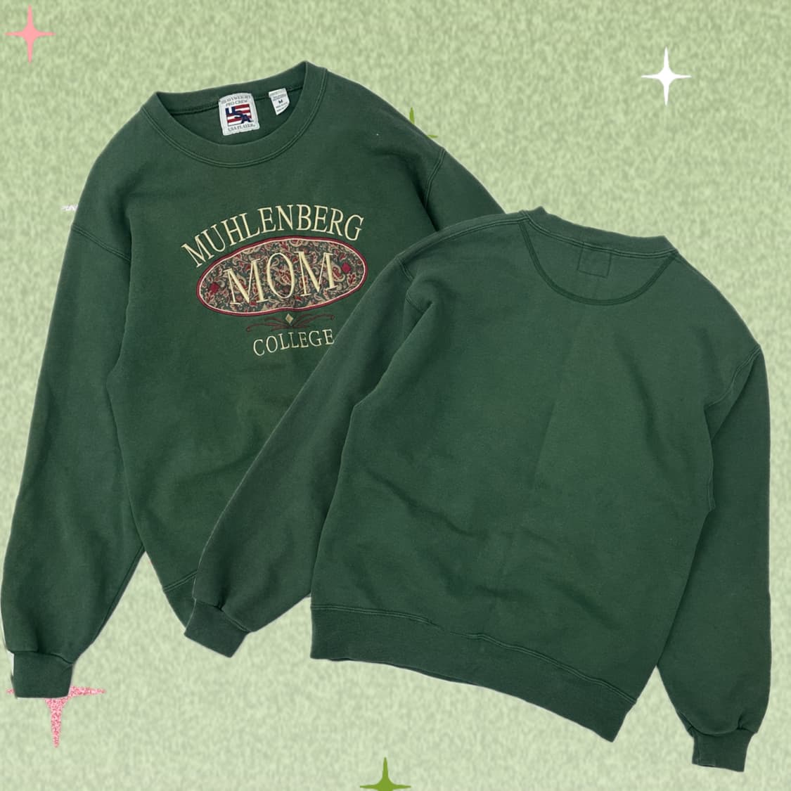 USA 그린 보헤미안 패치 빈티지 기모 맨투맨 그런지 핀터 상품이미지1