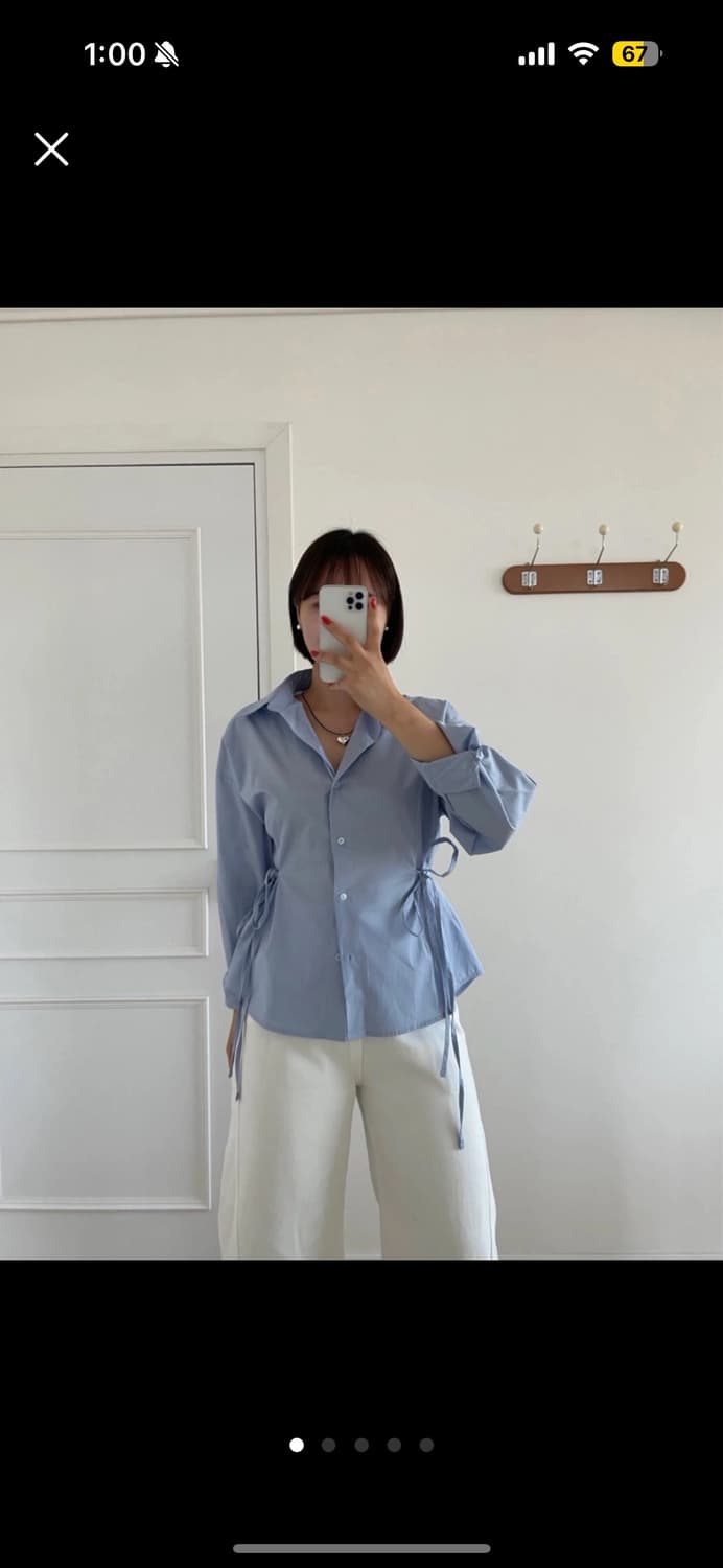 투데이보니 라인 허리끈 셔츠 블라우스 상품이미지2