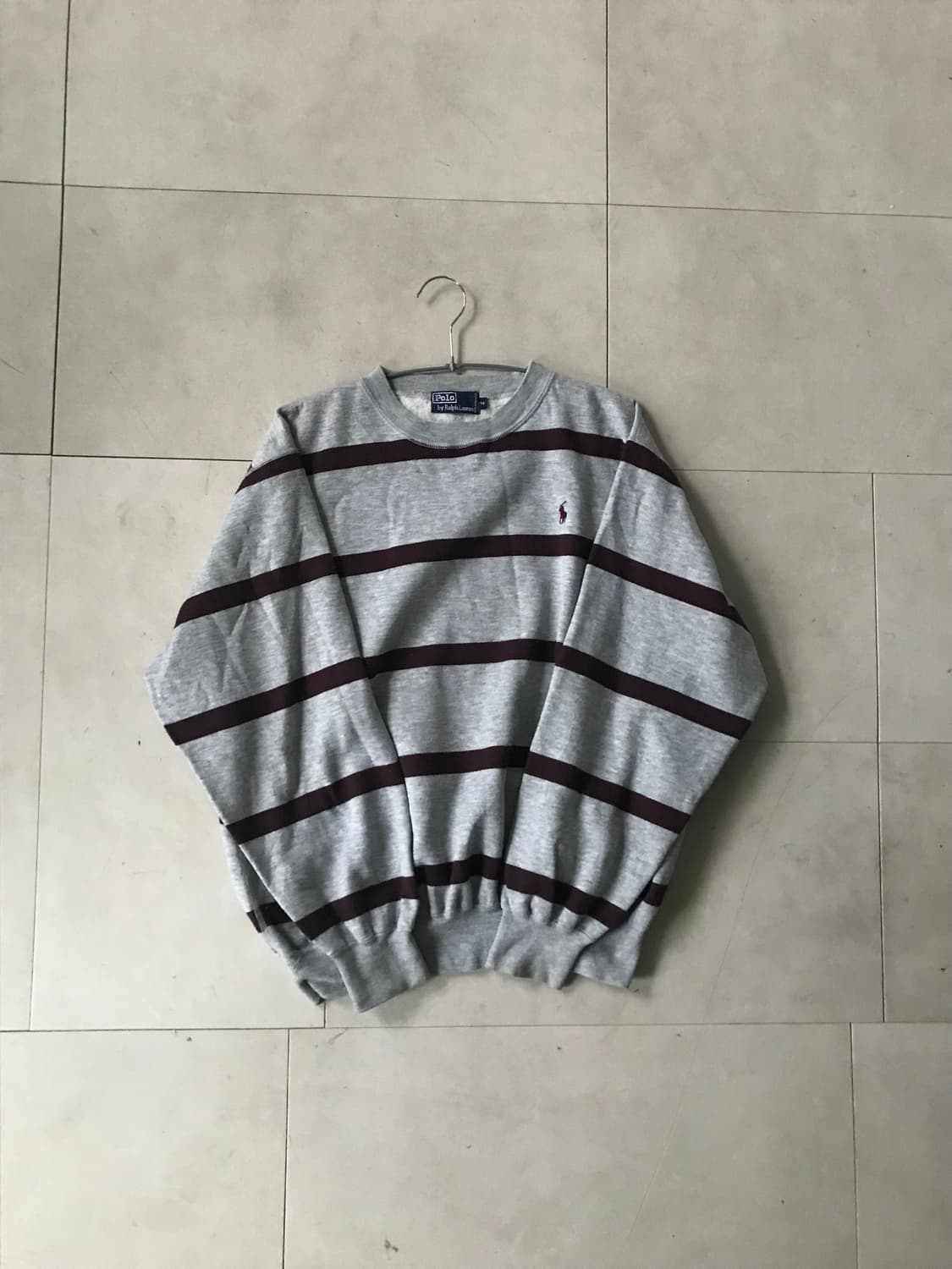 폴로 그레이 버건디 스트라이프 맨투맨 상품이미지6