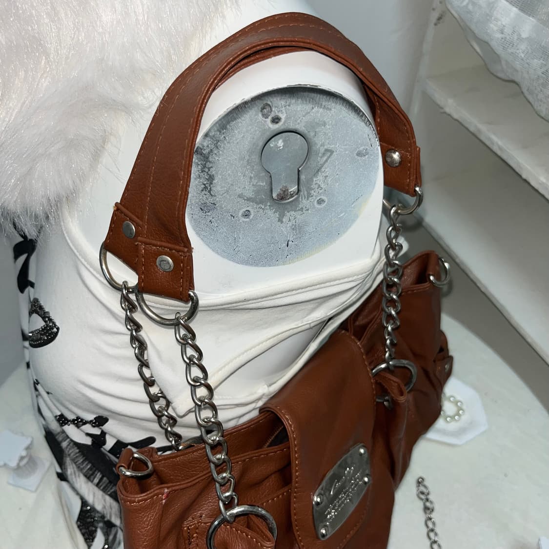 빈티지 오렌지 브라운 체인 숄더백 상품이미지4