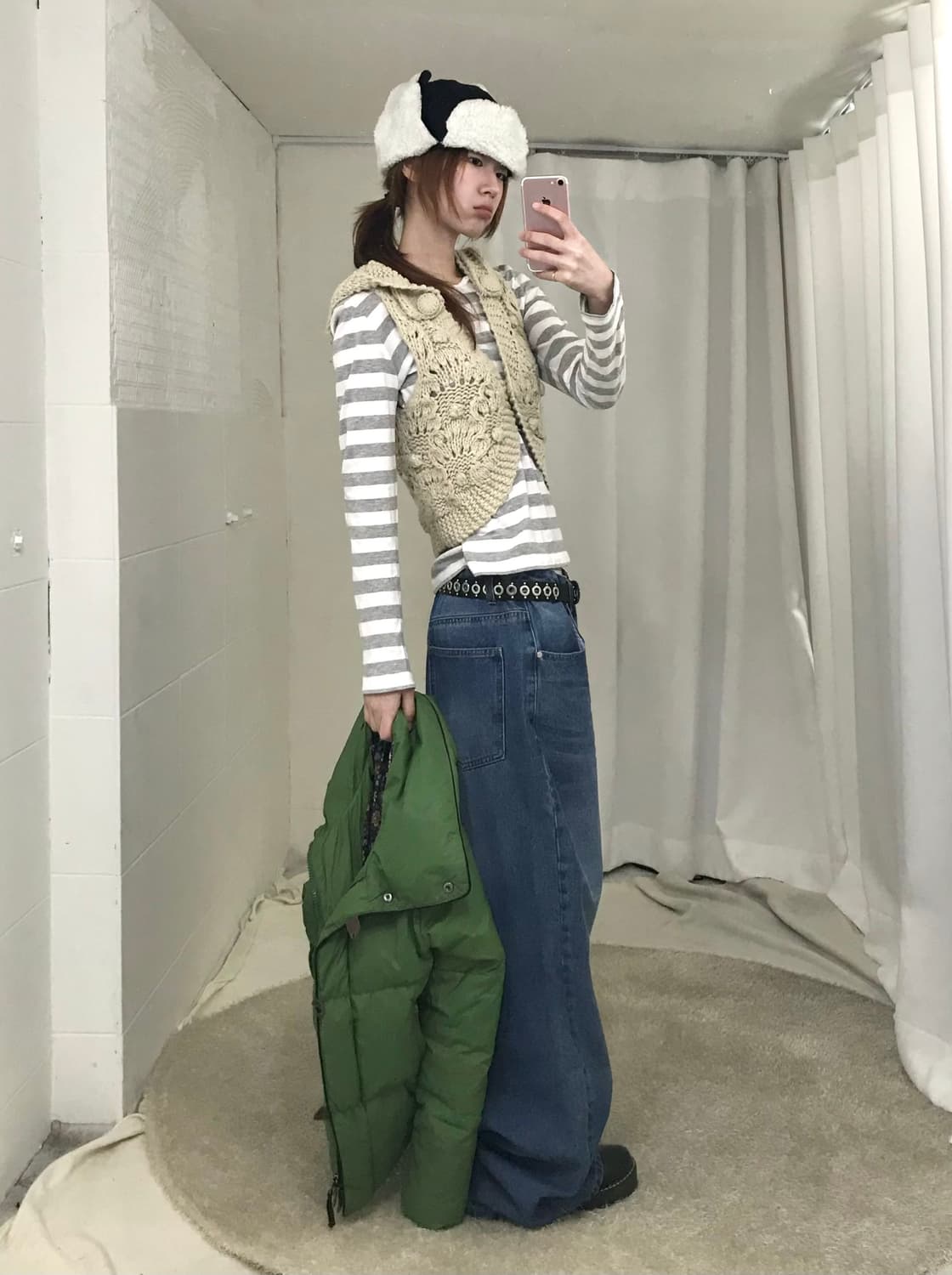 빈티지 그린 블루 괴짜 레이어드 코디 세트 상품이미지3