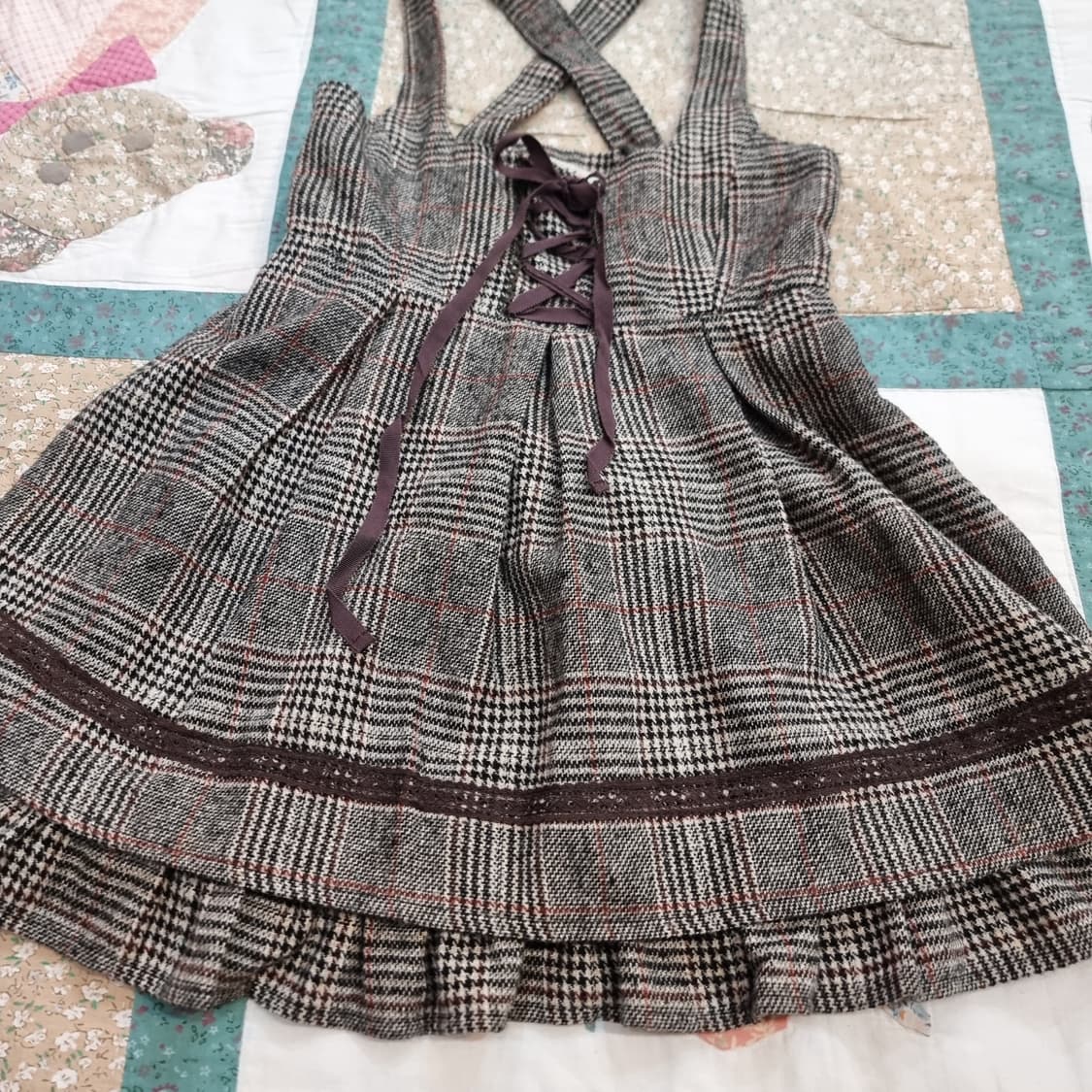 Tralala(트랄라라) 빈티지 체크 멜빵 원피스 상품이미지3