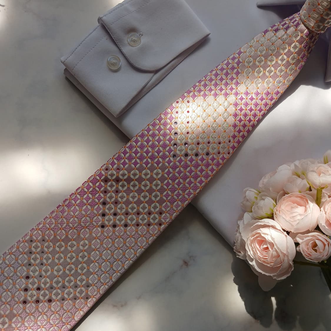 밀라숀 실크 핑크 패턴 넥타이 9cm A+등급 e807 상품이미지6