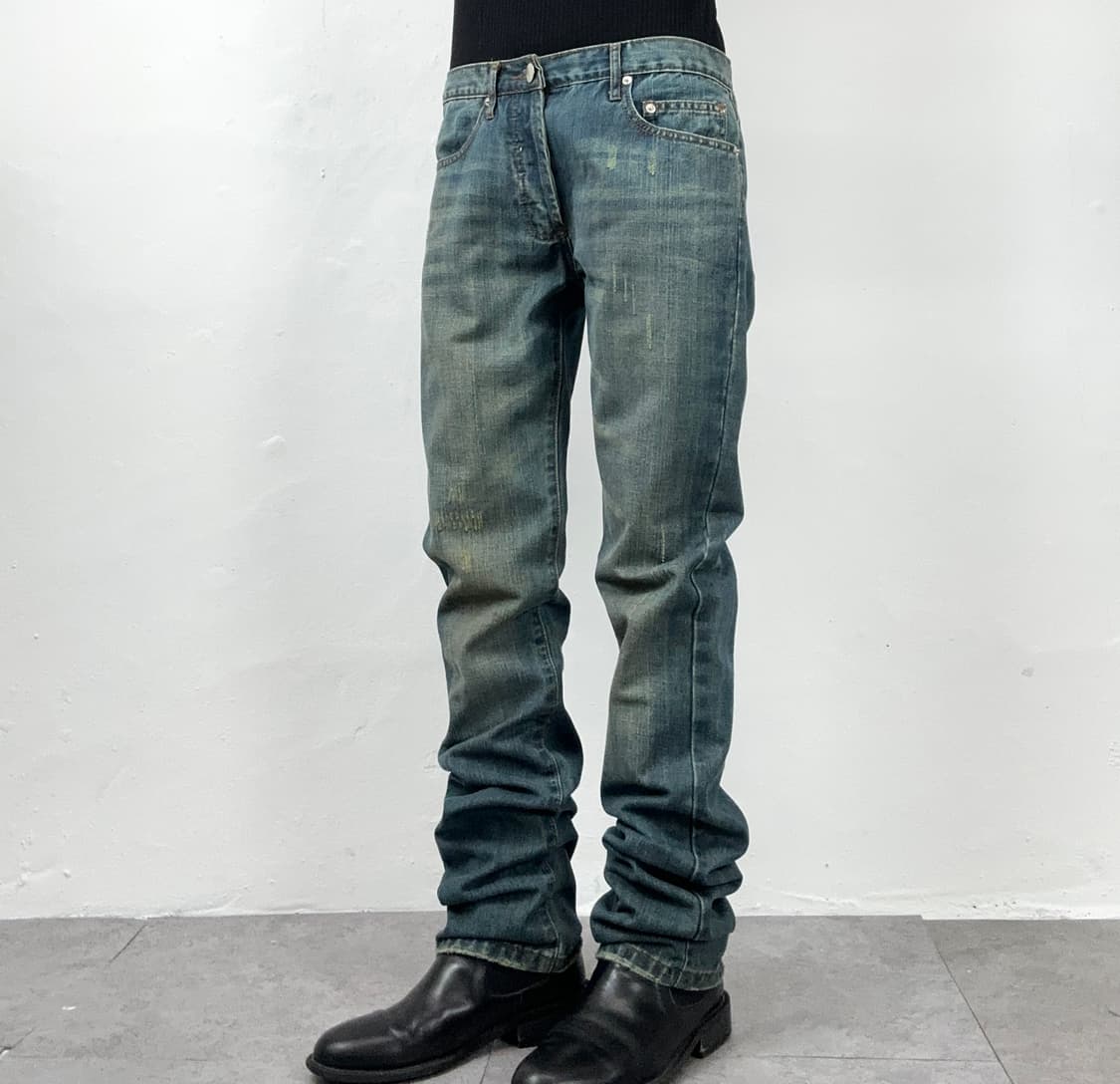 Indigo Wash Distressed Straight Denim 상품이미지1