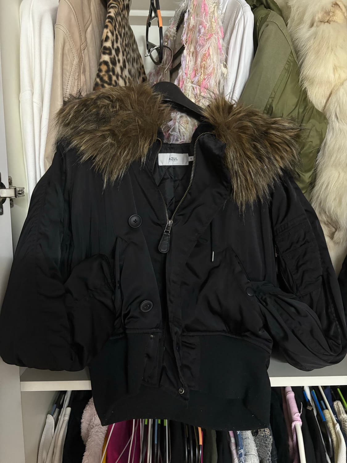 Azul by moussy 퍼 자켓 패딩 후드집업 크롭 상품이미지1