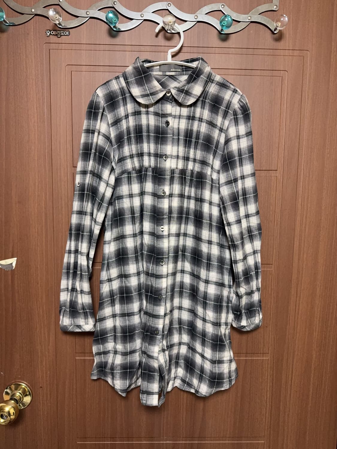 모리걸 하구미 일본 빈티지 체크 둥근카라 둥카 홍콩 블라우스 원피스 상품이미지1