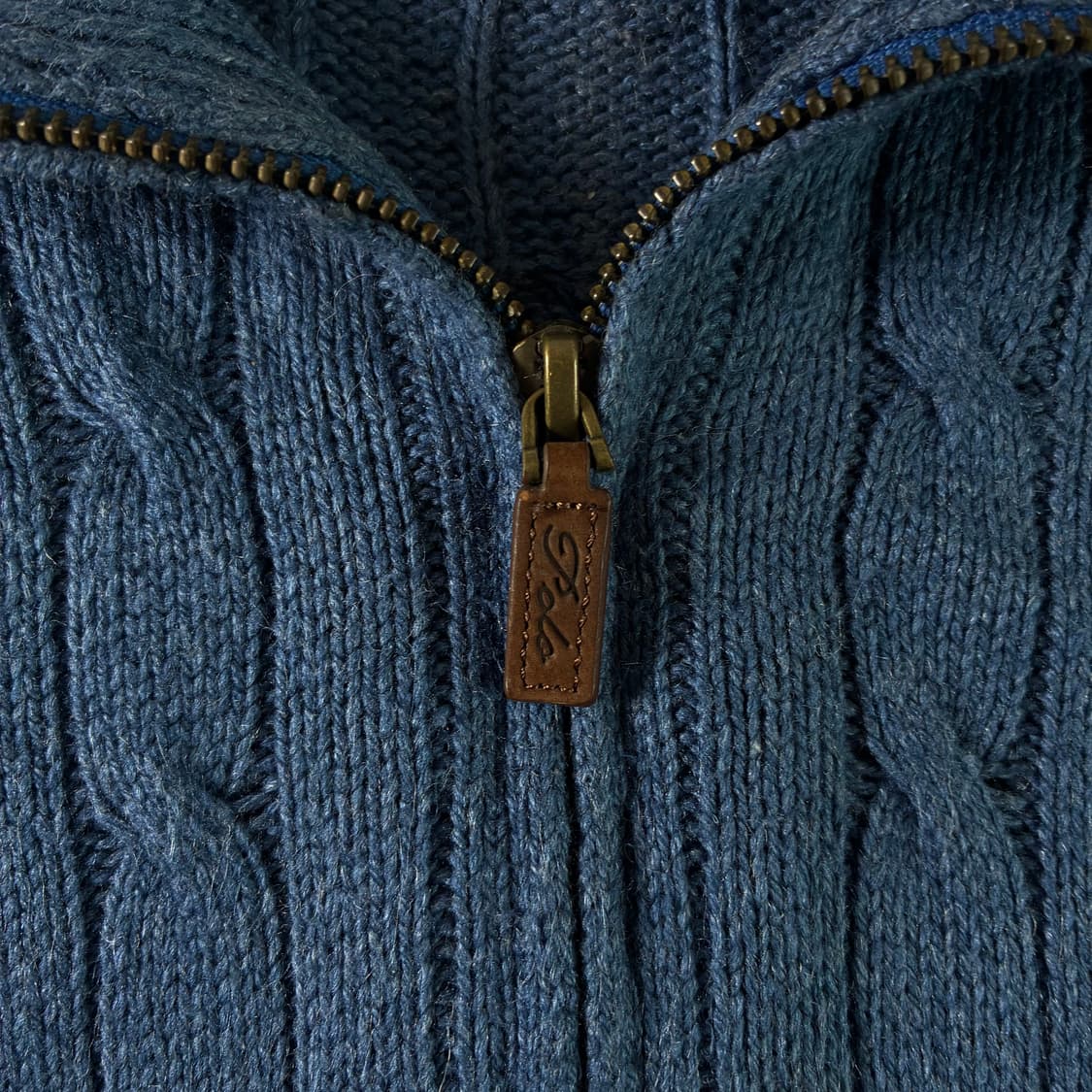 Polo  폴로 랄프로렌 자수 실크 블루 꽈배기 반집업 니트  상품이미지4