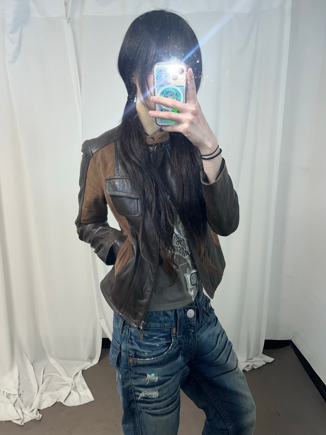 Y2K 브라운 레더 자켓 상품이미지2