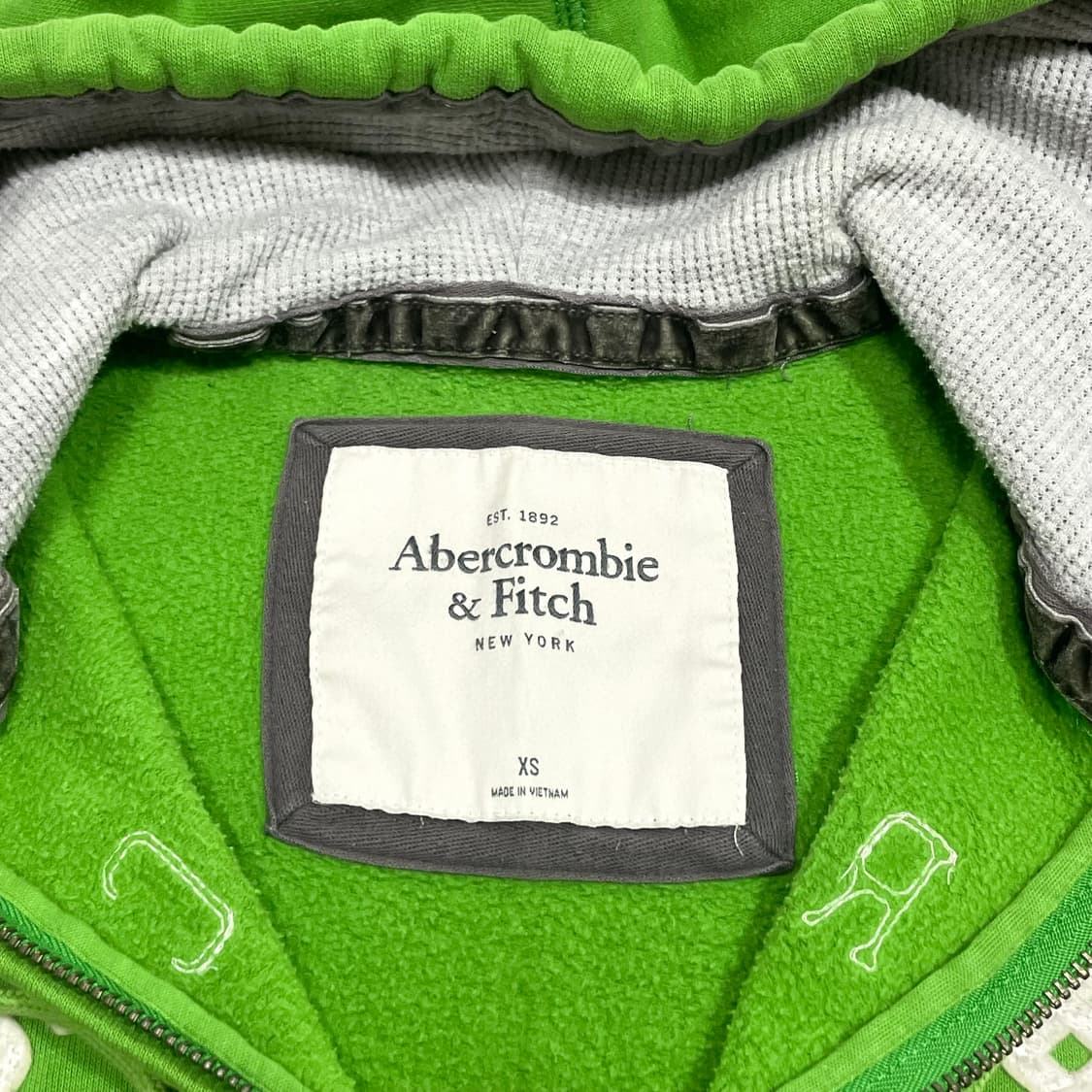 아베크롬비 스펠로고 연두 기모 후드집업 여성XS 상품이미지3