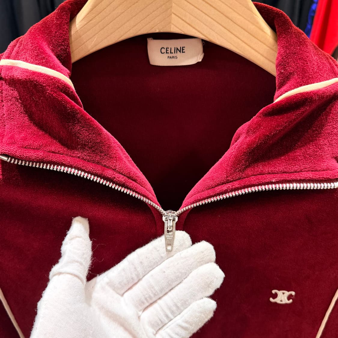 XS사이즈 / 셀린느 트리오페 벨벳 트레이닝 집업 자켓 버건디  상품이미지4