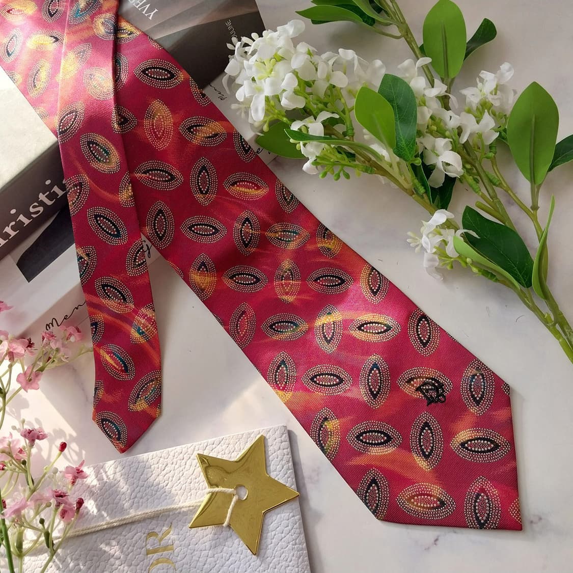 디올 실크 레드 자카드 넥타이 9.4cm A+등급 K1854
 상품이미지3