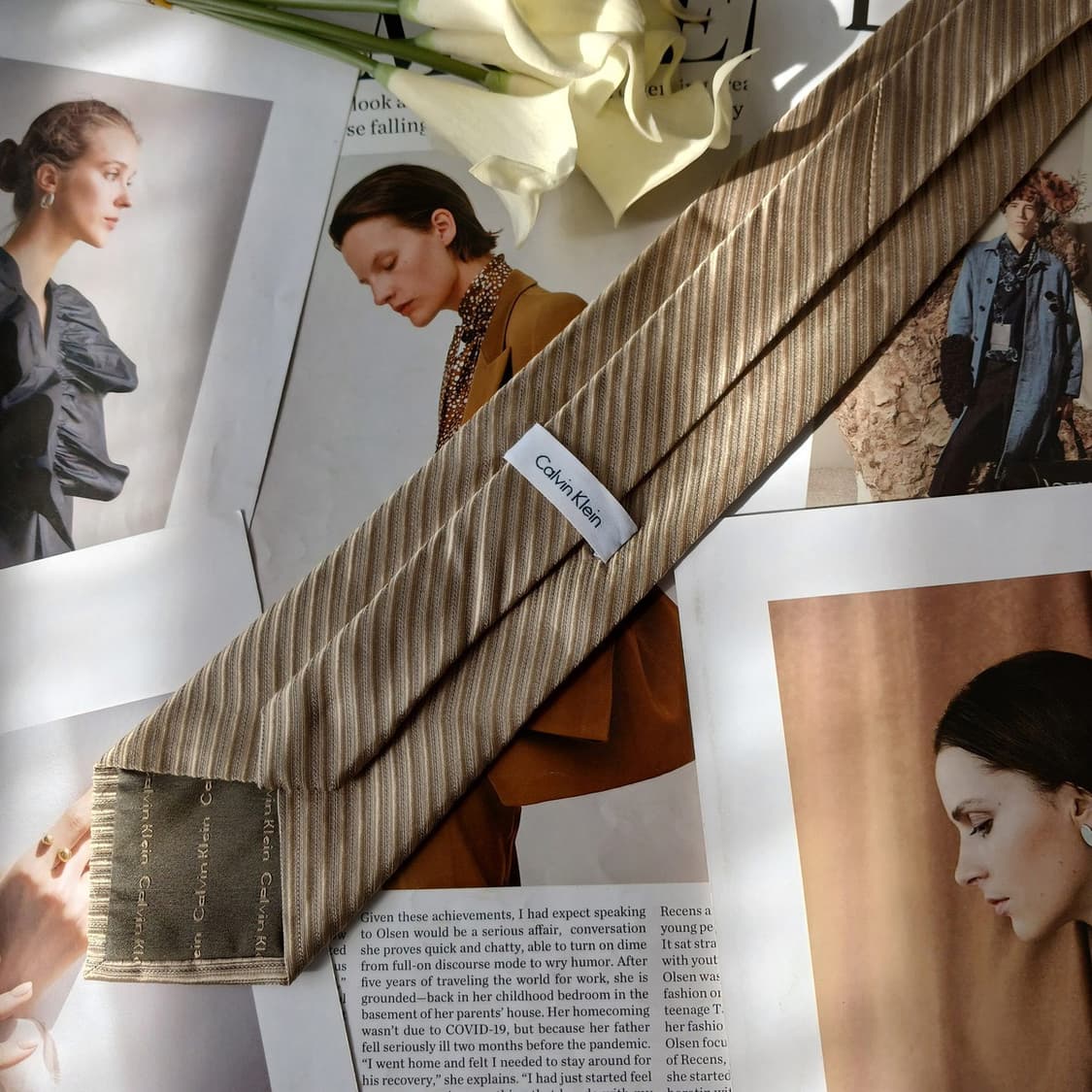 캘빈클라인 실크 골드 스트라이프 넥타이 9.5cm A+등급 A19687 상품이미지6