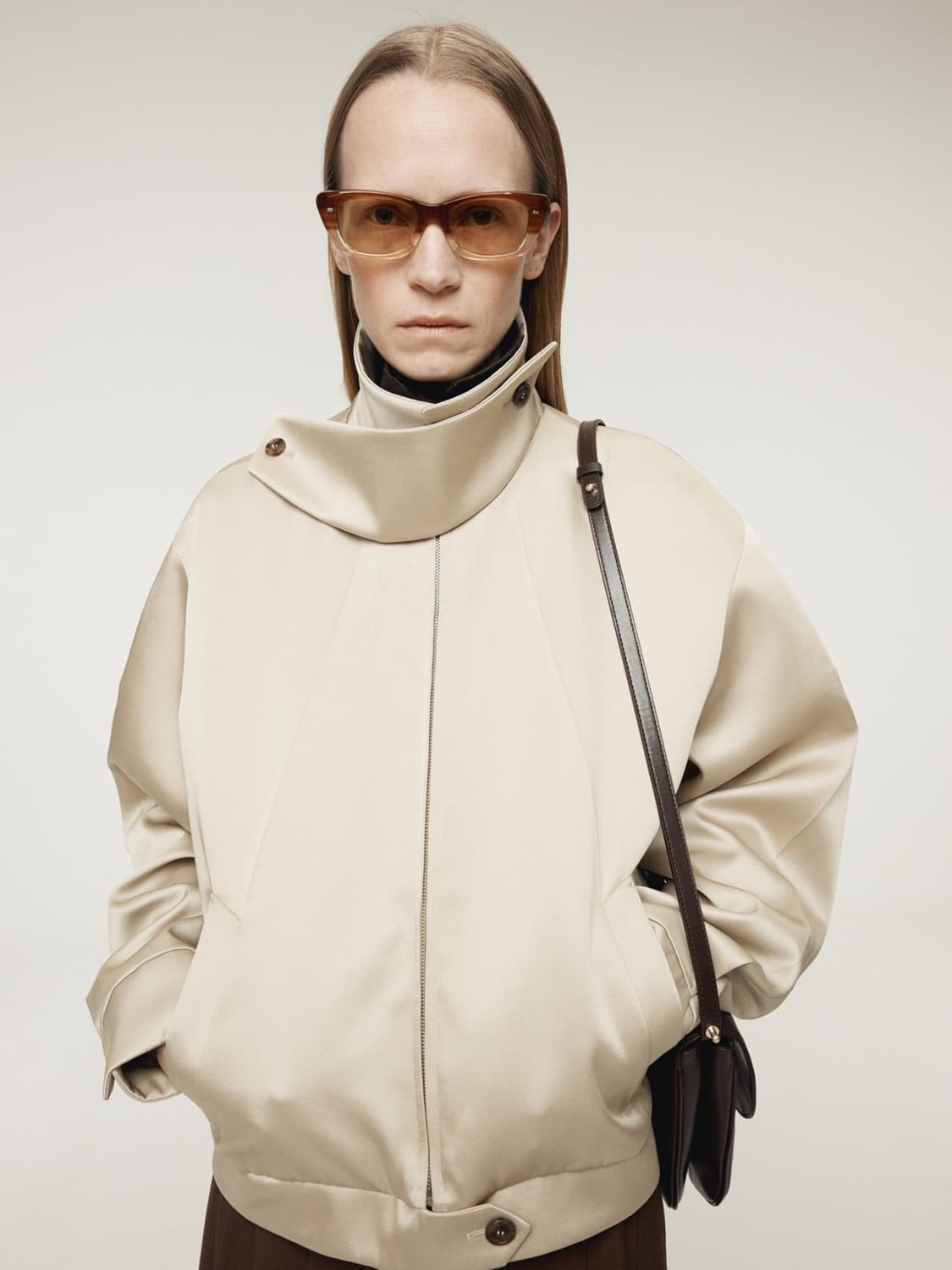 렉토 RECTO 더블 세틴 점퍼 샌드 베이지 상품이미지2