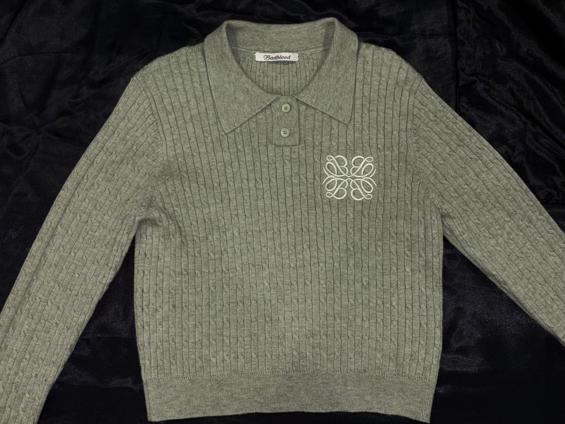배드블러드 플뢰르 로고 트위스트 폴로 스웨터 그린 상품이미지4