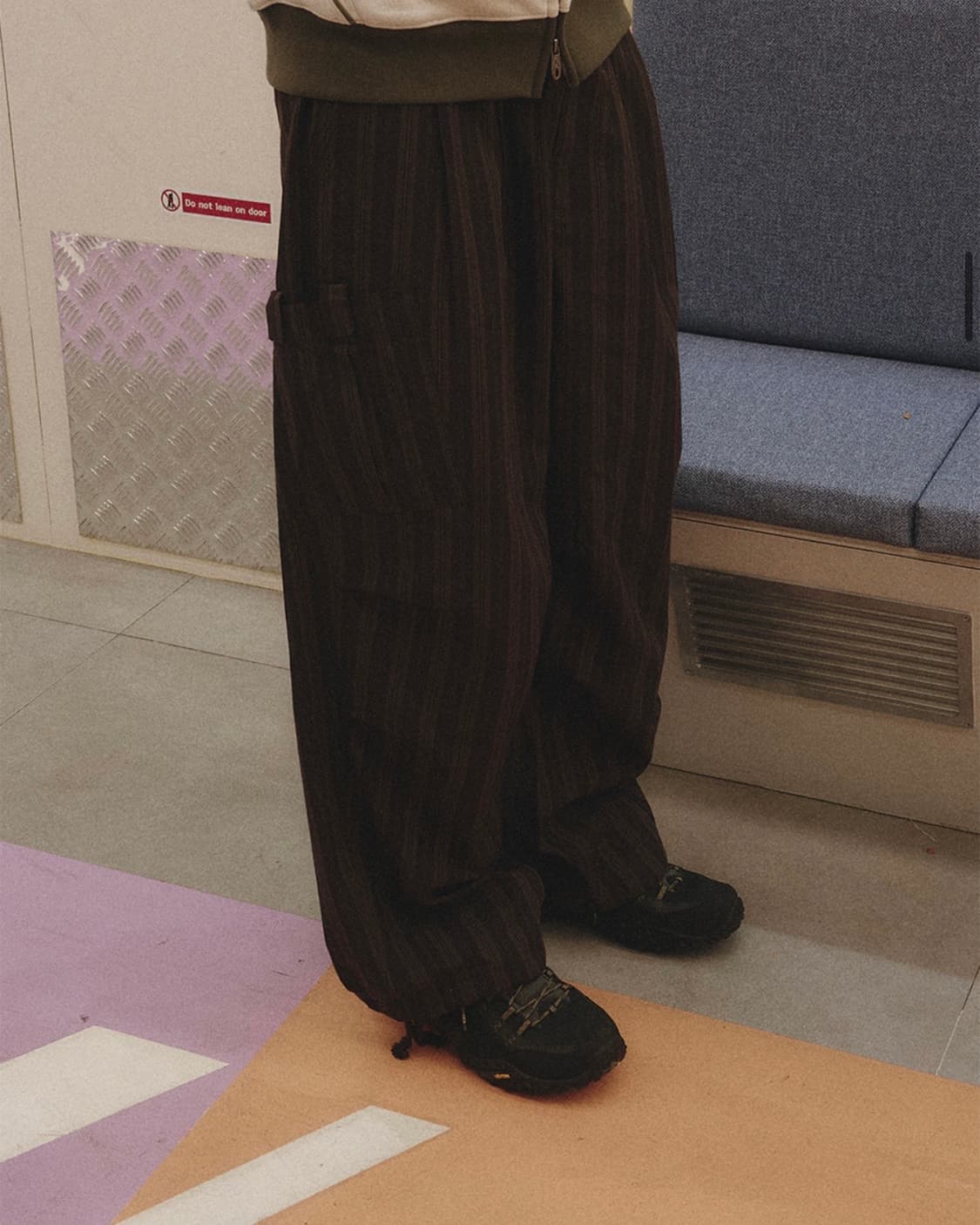 스트라이프 카고 포켓 팬츠 브라운 상품이미지2